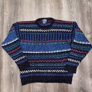 Vintage Etchings 3D Knit Sweater Multicolor Speckled Coogi Style Men's Medium